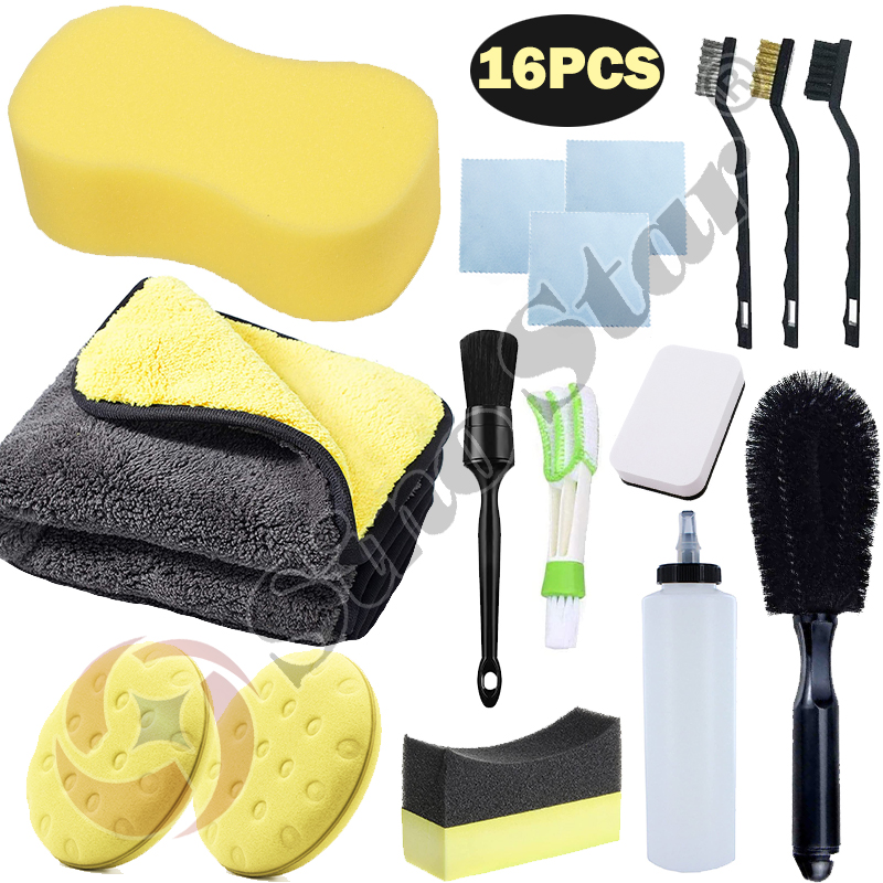 Mardatt 16-Piece Car Detailing Brush Set - Includes Wheel Brushes, Wire Brushes, Vent Brushes, Towel & Mitt