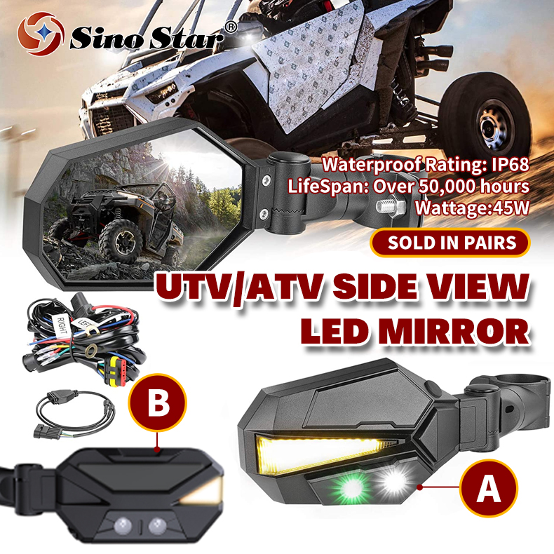 SS781222 Offroad Pair Side Mirrors Rear View LED Mirrors 1.5-2.5